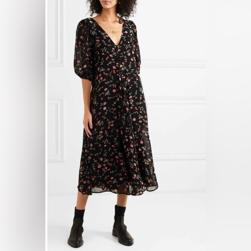 Ganni Georgette Floral Midi Dress